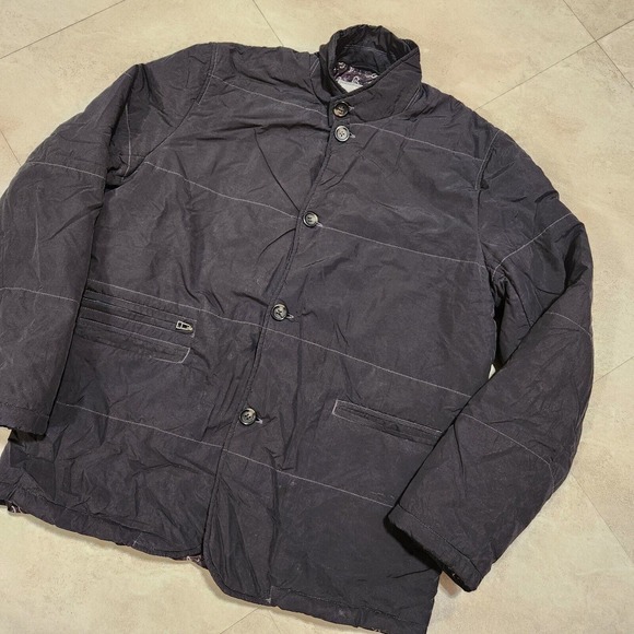 Williams & Kent Mens M Medium Black Nylon Button Up Paisley Lined Jacket
